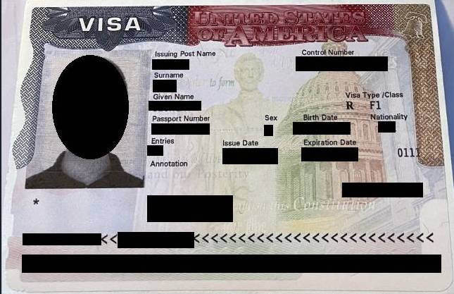 Sample image of visa stamp with opposing page